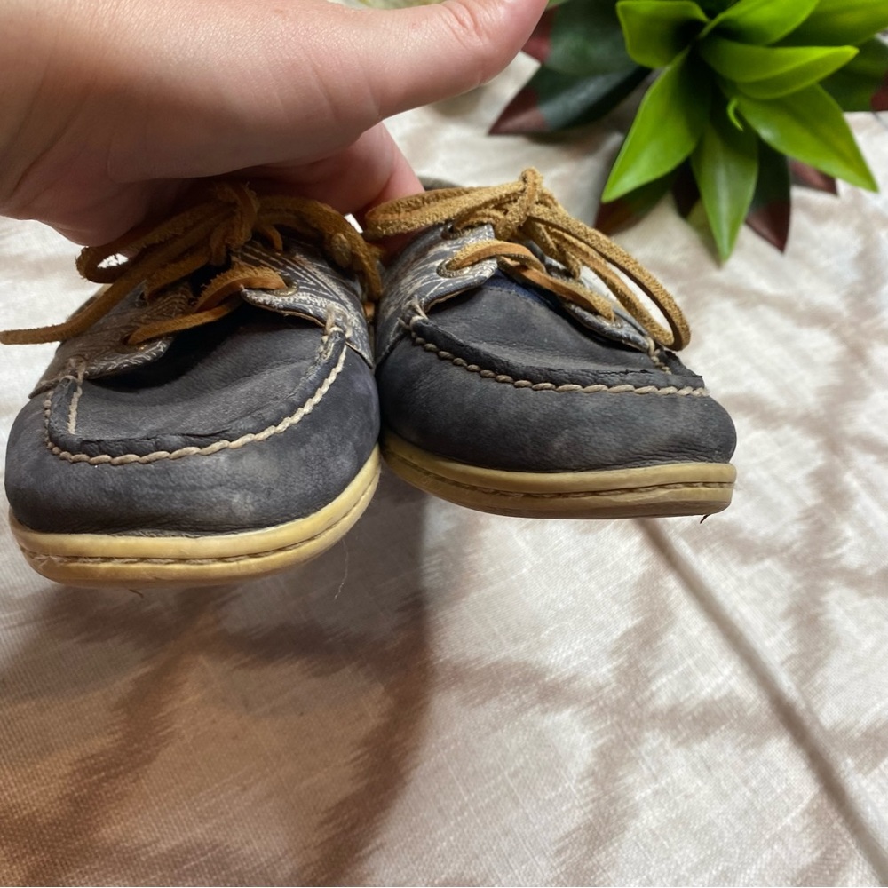 Sperry Navy Tribal Print Boat Shoes Leather Canvas Women’s 10 - Picture 5 of 11